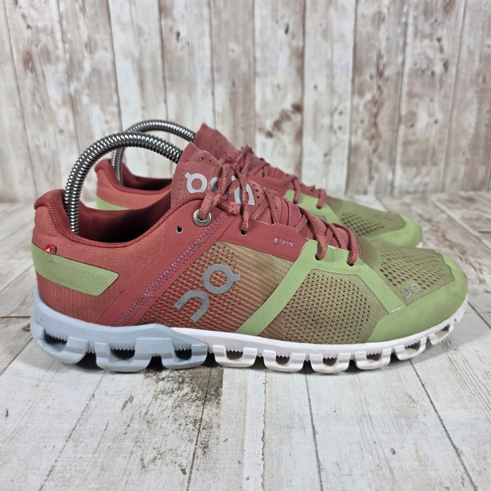 On Cloudflow Womens Running Shoes Terracotta Lime Green Swiss Engineering Size 8
